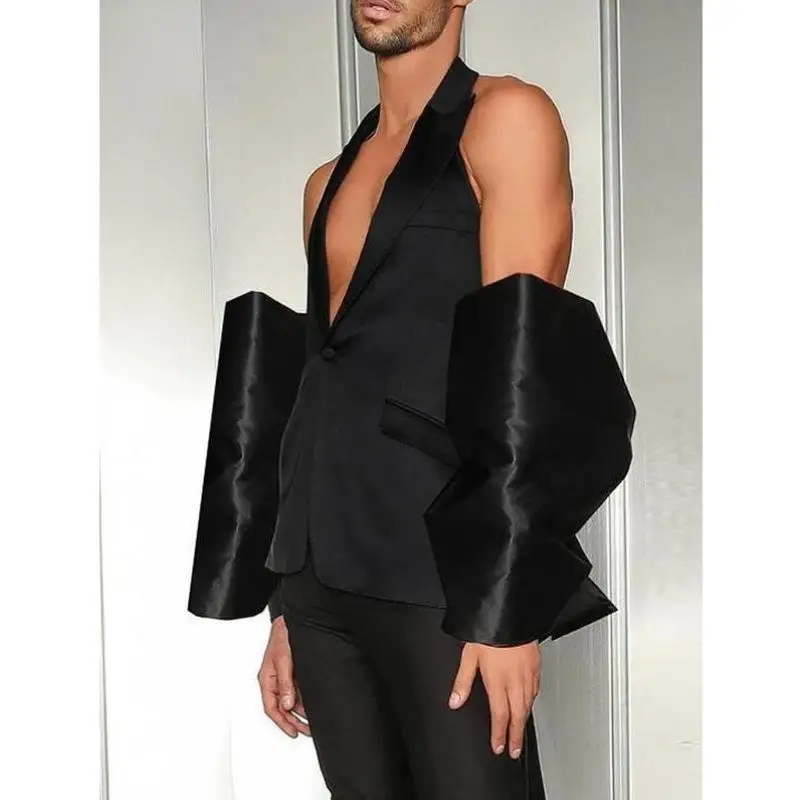 

Casual Pure Color Men's Suiting Jaet Svel Double Breasted Thiened Spring Youth Faion Seven Sve Length Flip Collar