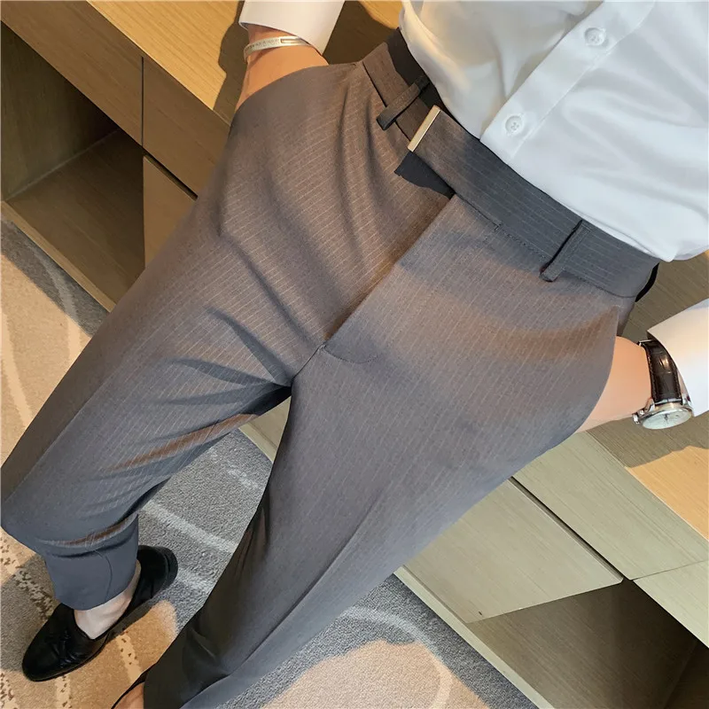 Casual Dress Pants New Men British Style Slim Straight Leg Trousers Fashion Solid Business Formal Office Suit Pants Men Clothing