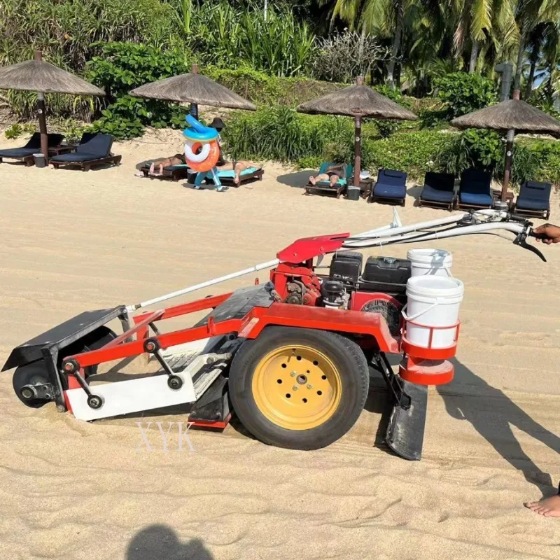 Hand Push Beach Cleaning Unit Seaside Stone Waste Screening Equipment Sand Sweeping Machine  Coast Garbage Debris Removal Work