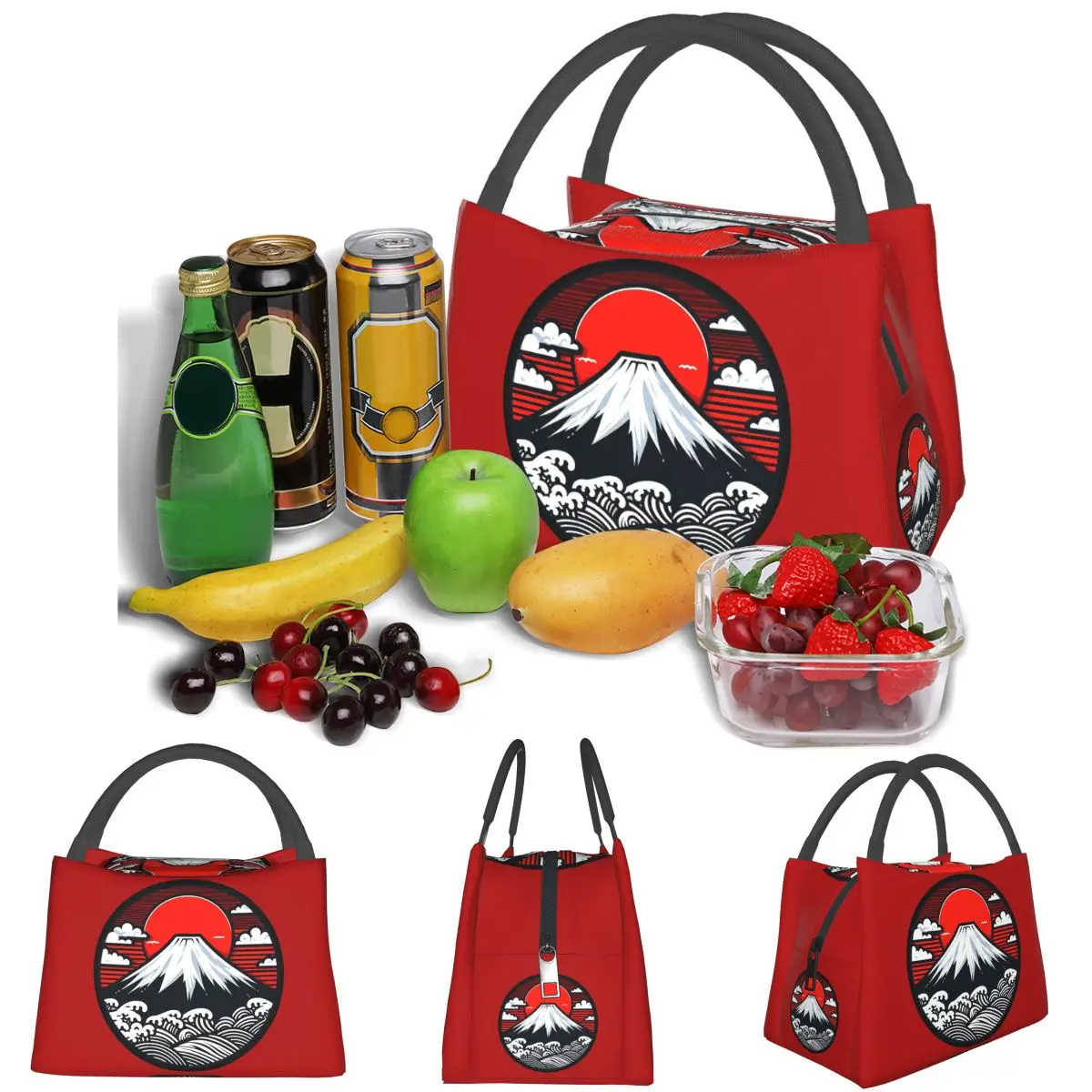 Mount Fuji And The Great Wave Off Kanagawa Lightweight Handheld Insulated Lunch Bag Large Capacity for Adults Students Picnic