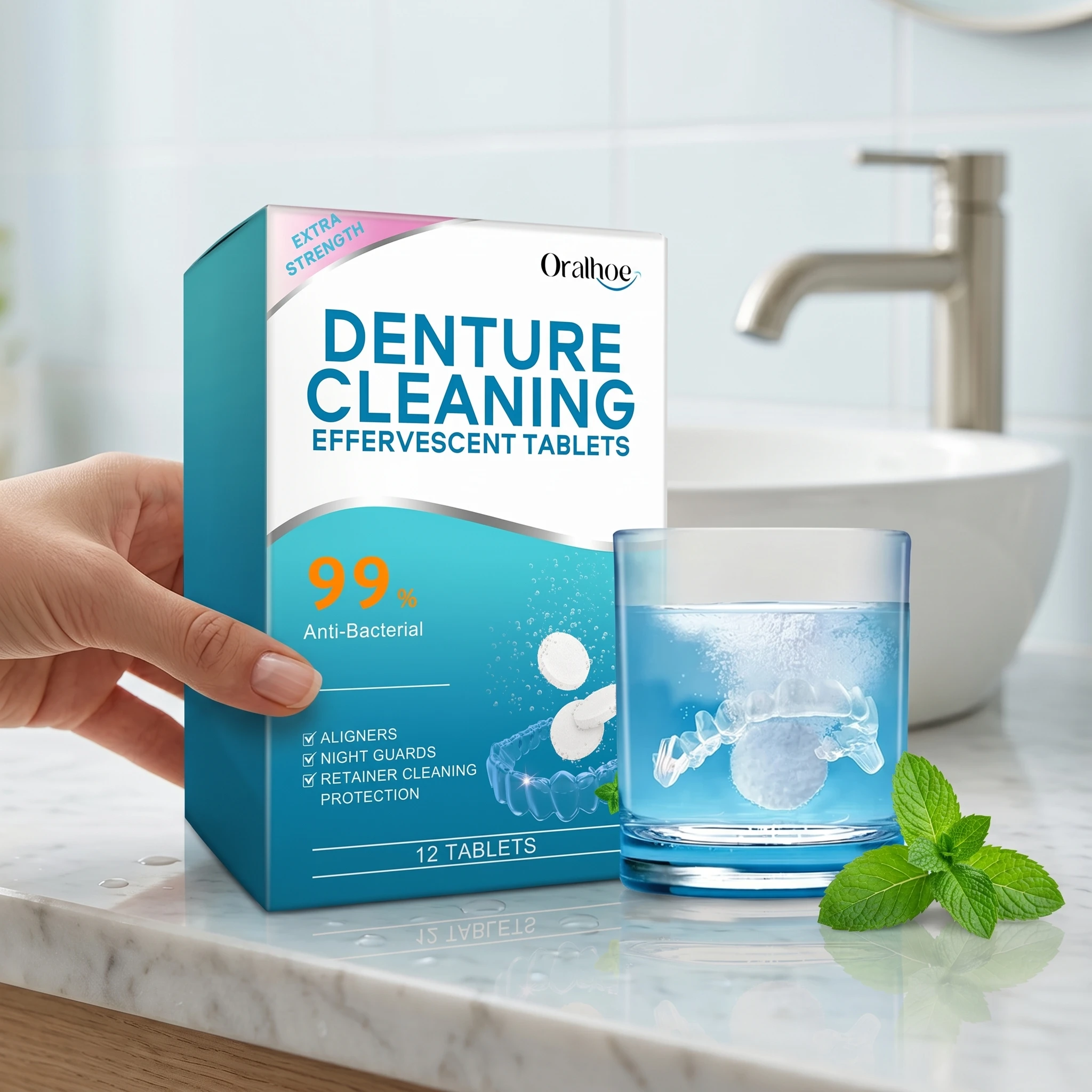 Denture Cleaning Effervescent Tablets Antibacterial Dirt Stains Removal Clean Impurities Orthodontic Braces Aligner Care Tablets