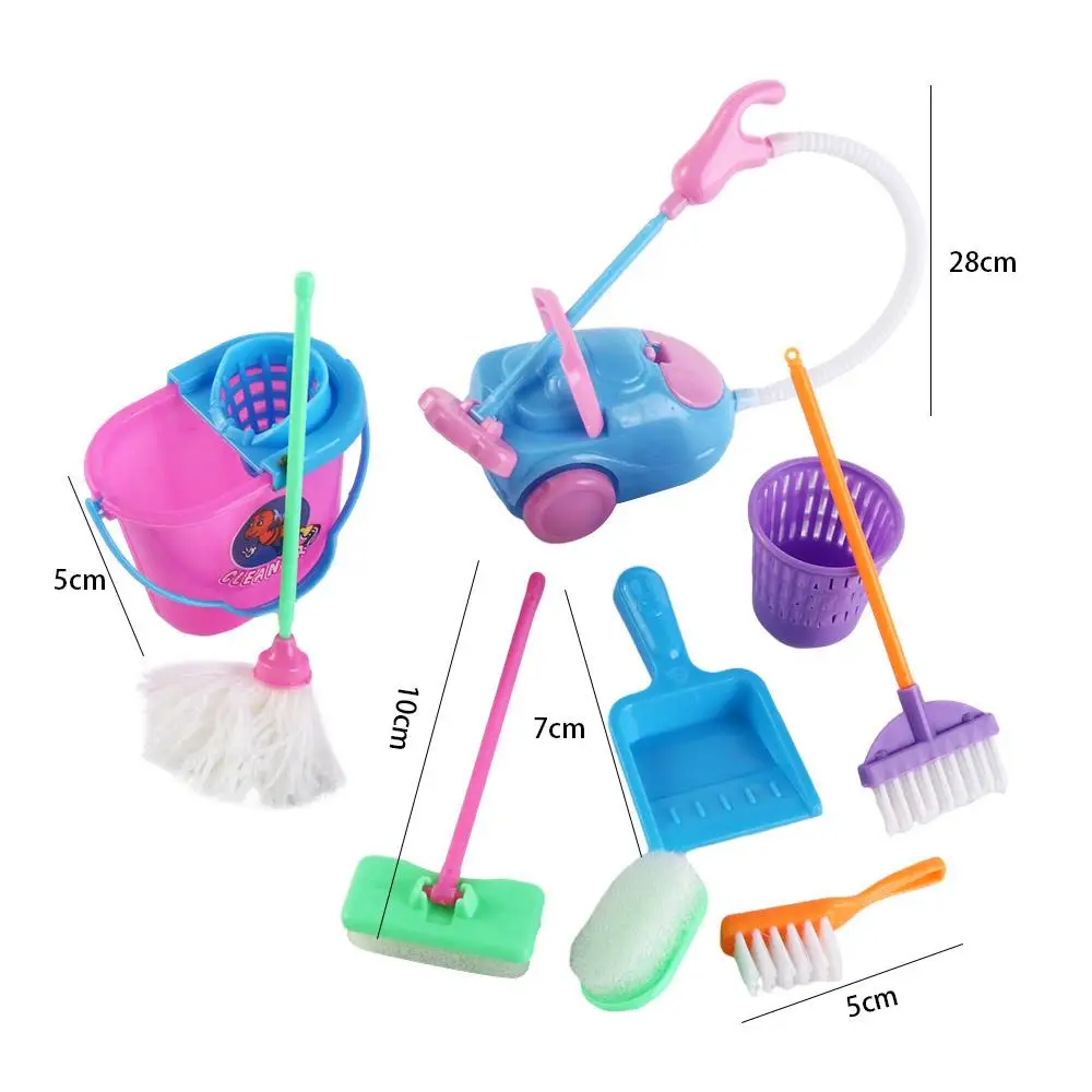 9 pz/set Giochi Di Imitazione 1:6/1:12 Casa Delle Bambole Mobili Mop Sweep Casa Delle Bambole Strumenti Per La Pulizia Della Casa Secchio Educativo