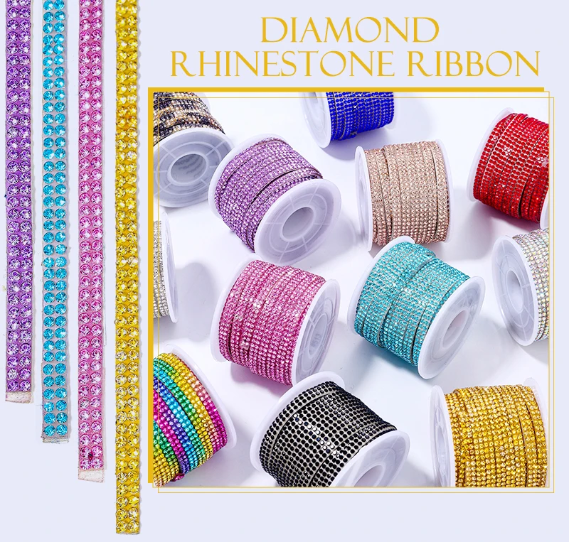QIAO 10-Yards-Rolle Selbstklebendes Glas-Strassband 2 Reihen für DIY-Autodekorationen, Hochzeiten, Kleidung, Hüte, Handarbeiten – Detail 3