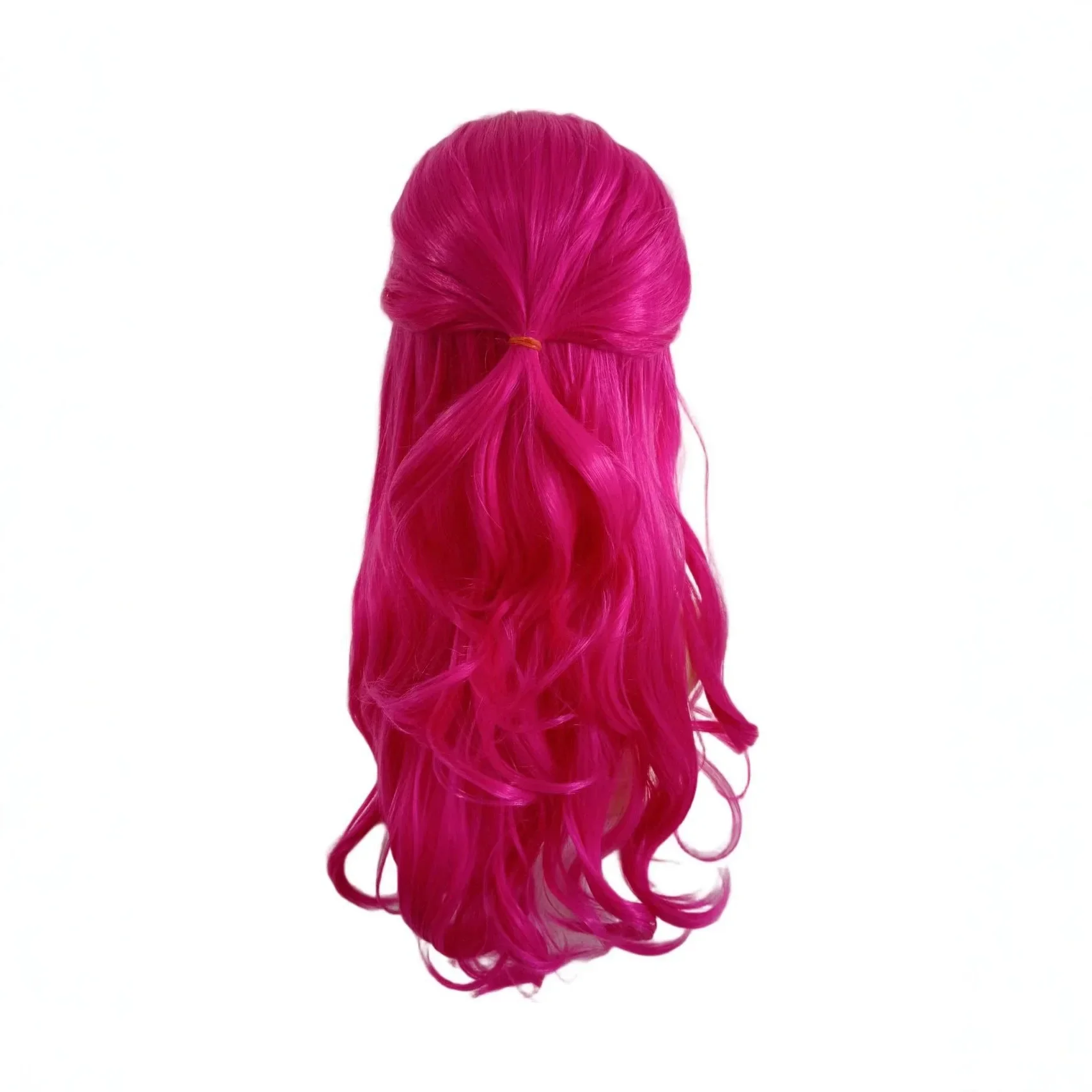 Pink Long Wavy Synthetic Cosplay Wig Bangs Half Up Half Down Heat Resistant Hair Wig Adult Women Anime Role Play Halloween Party - view 4