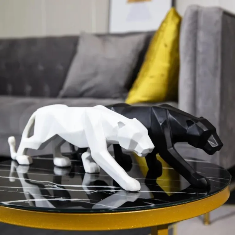 Leopard Statue, Animal Ornament, Abstract Geometric Style, Resin Leopard Sculpture, Home,Office, Desktop Decoration, Handicrafts