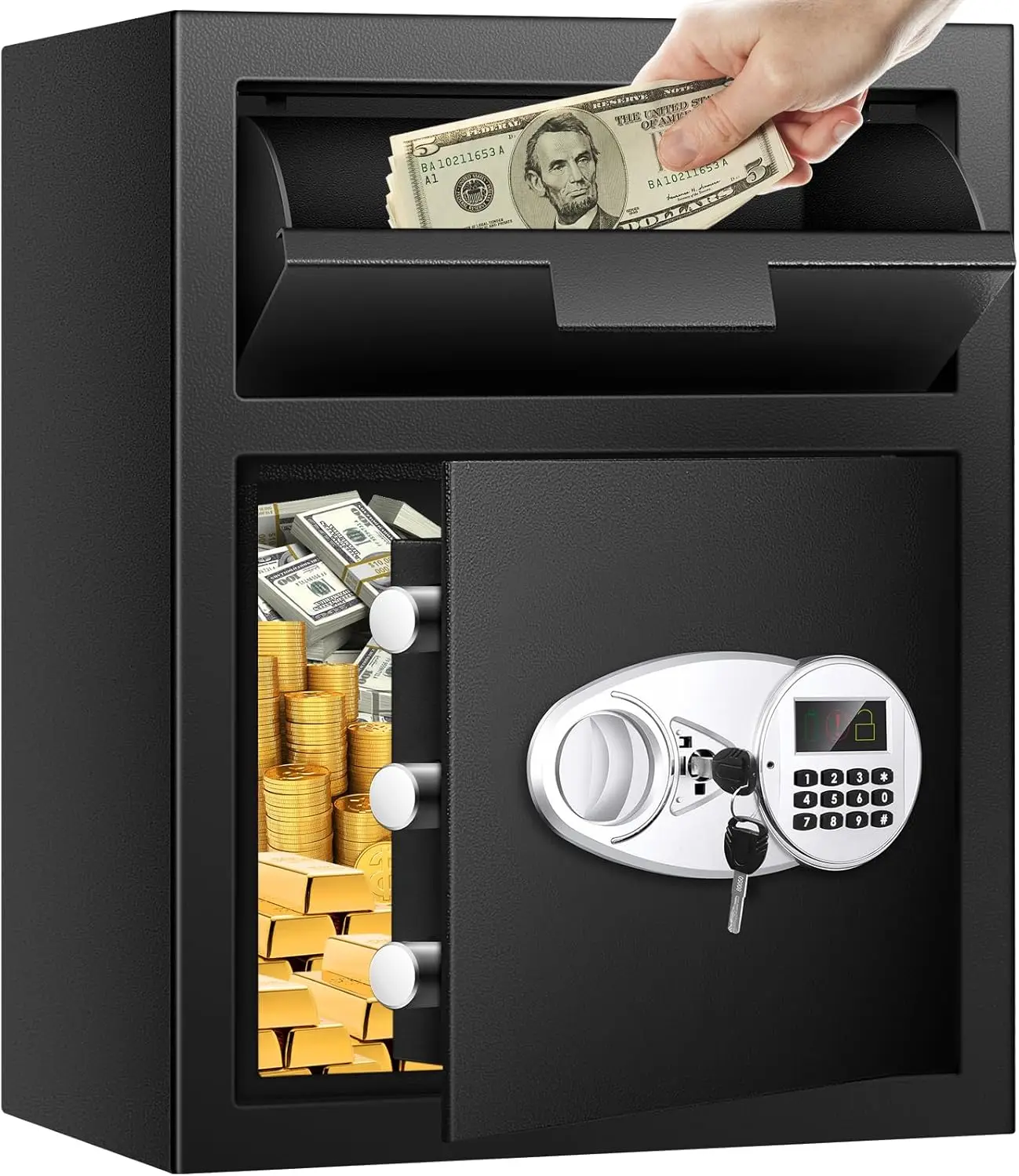 

2.2 Cuft Depository Safe для бизнеса со слотом для быстрой падения, сейфами для наличных денег с цифровым комбинированным ЖК-дисплеем и защитой от падения