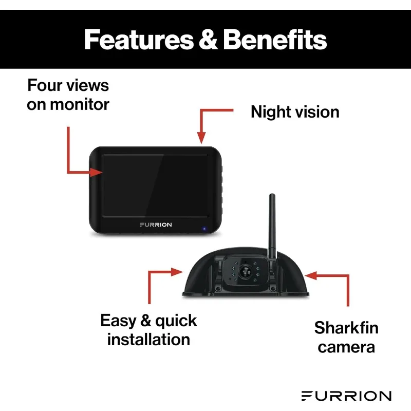 Vision S Wireless RV Backup Camera System with 4.3-Inch Monitor, 1 Rear Sharkfin, Infrared Night Vision, Wide-Angle View,