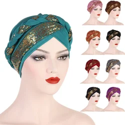 Turbante con lentejuelas para mujer, hijab musulmán, gorro de quimio, Bandana India, tocado para el cáncer, pañuelo para la cabeza, bufanda para mujer, sombrero para la pérdida de cabello