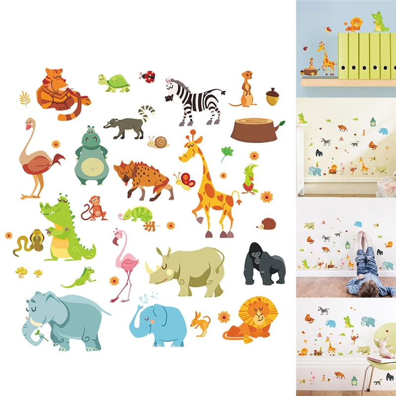 1PC Non-toxic Environmental Protection Animals Wall Stickers For Kids Baby Home Poster MonkeyElephant Horse Wall Decals