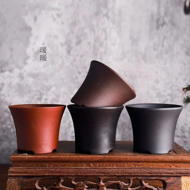 

Ceramic Bucket Shape Bonsai Pot, Nature Color Tradition, China Chinese Purple-sand Classical Garden, Home Table Decoration
