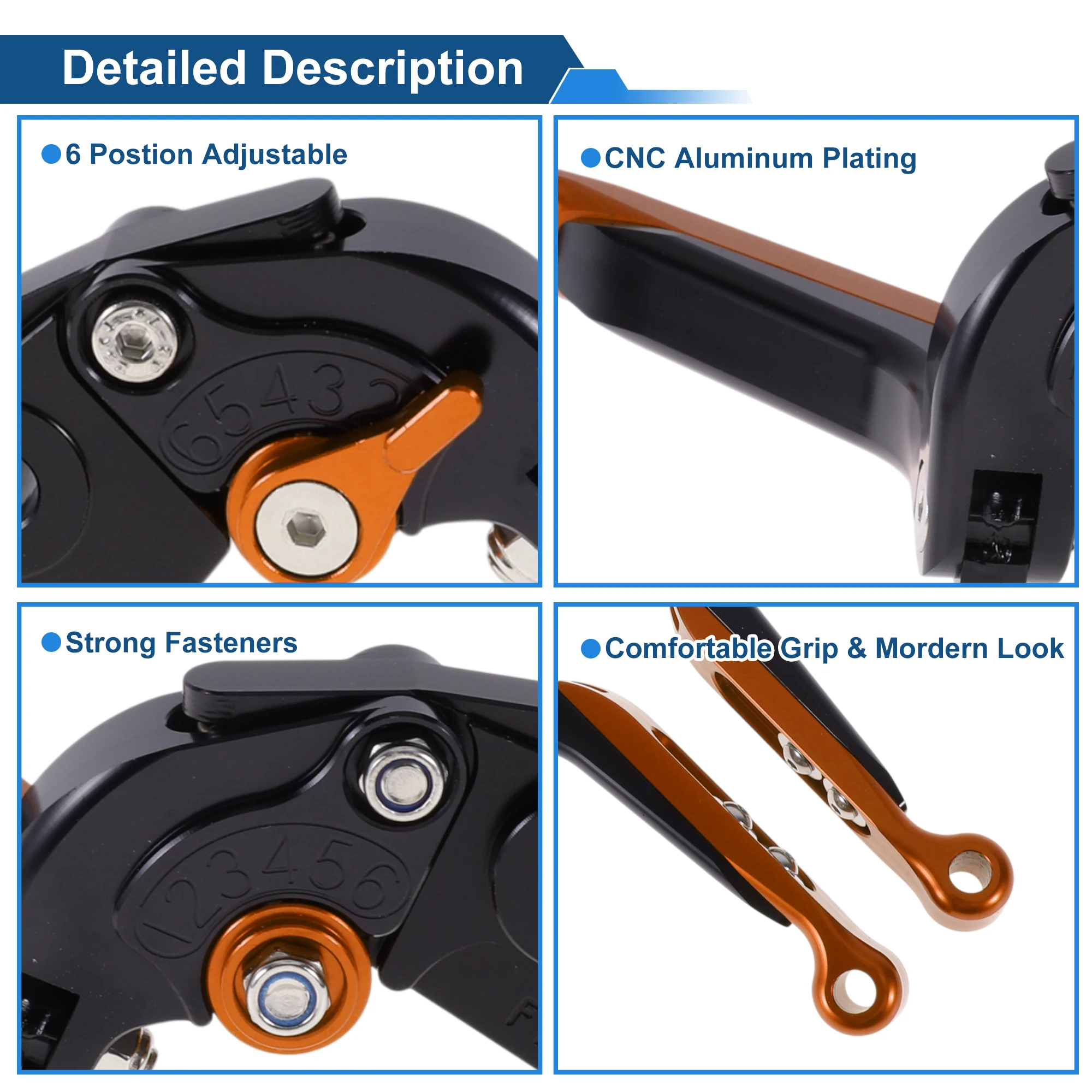 عتلات فرامل قصيرة طويلة قابلة للتعديل من Motoforti لـ Kawasaki ZZR600 05-09 أسود برتقالي #4