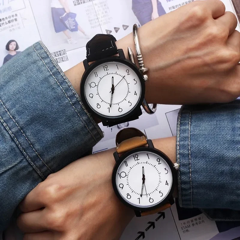 Büyük Kadran PU Moda kol saati Erkekler Kuvars Kol Saatleri Saat Erkek Saat Reloj Hombre Часы Муж soiруnica Montres Hommes