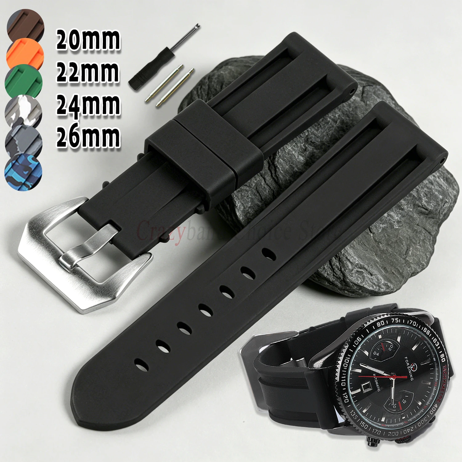 Gummi-Armband für Panerai Universelles Silikon-Uhrenarmband für Seiko Armband für Omega für Casio Sport Herren Damen Handgelenk 20/22/24/26mm