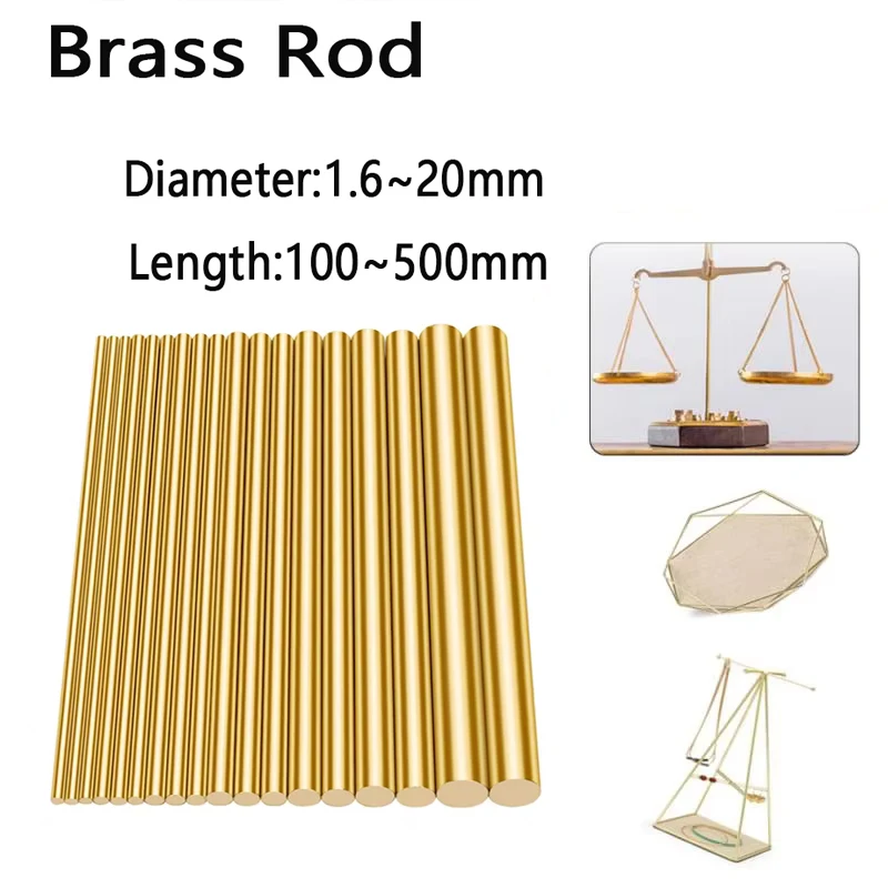 1~10pcs Brass Round Bar Rod Dia1.6-20mm Length 100~500mm Hardware For DIY Knife Handle Circular Wire Tube Modelmaking Brass Rod
