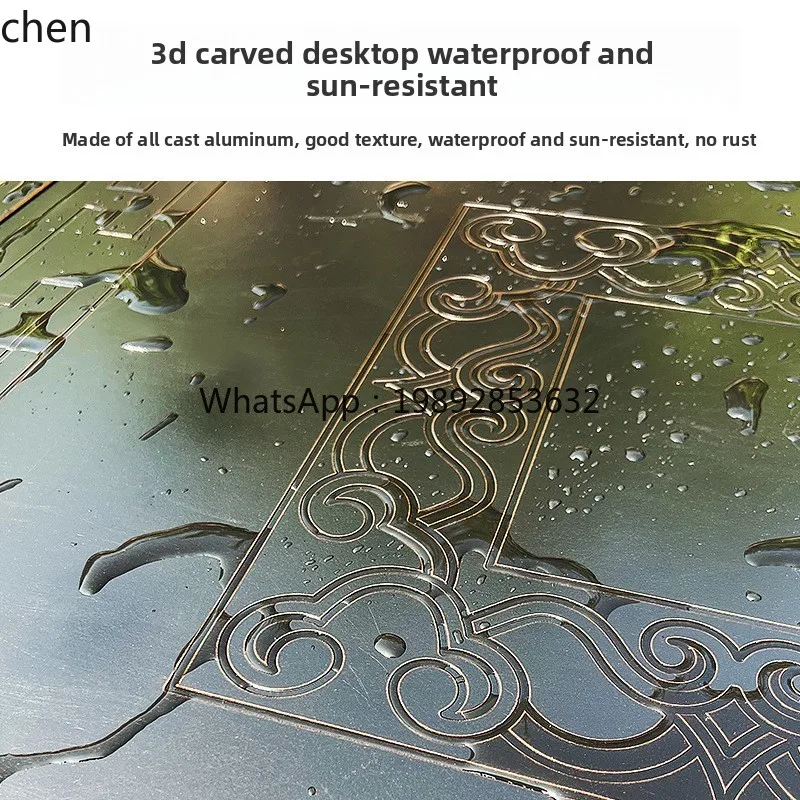 HT Outdoor Table and Chairs Cast Aluminum Courtyard Garden Carved Tabletop Dining  and  Universal Anti-Corrosion Outdoor