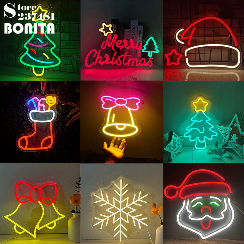 LED Neon Light Luminous Acrylic Backboard Festival Atmosphere Light Room Bar Billboard Sign Christmas Decorative Wall Lights