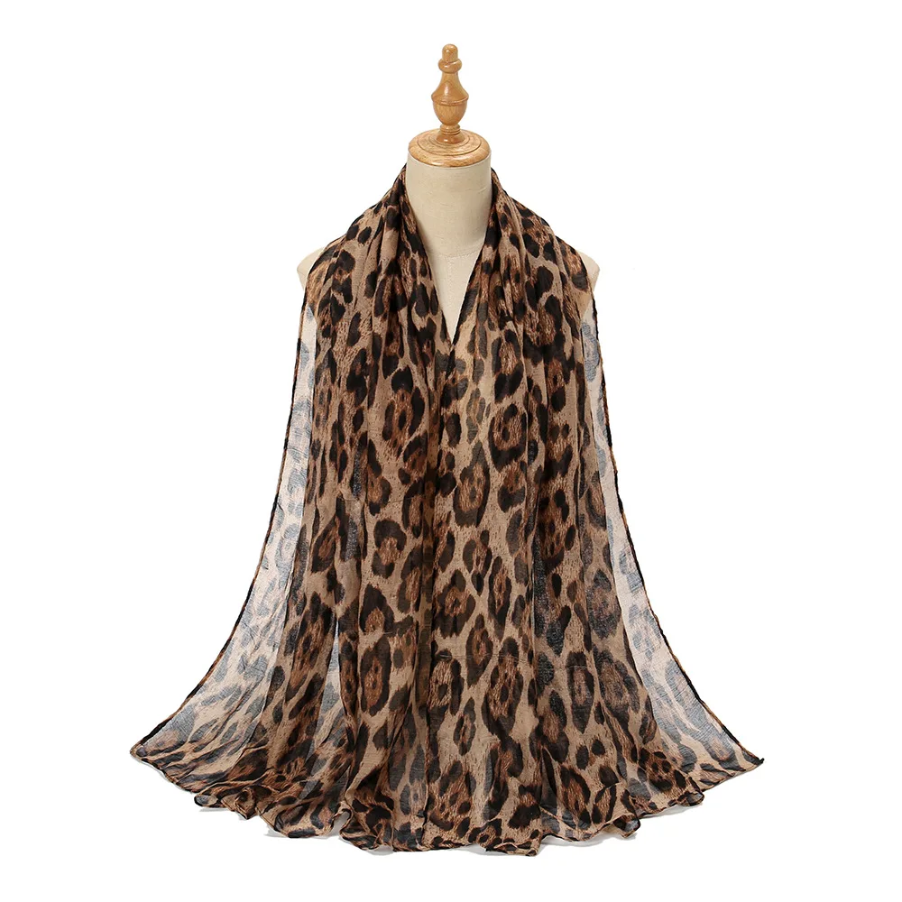 Big Size Classic Leopard Print Headscarf Bandanas Muslim Women Trendy Voile Soft Hijab Shawls Popular Style Long Scarf Headwraps