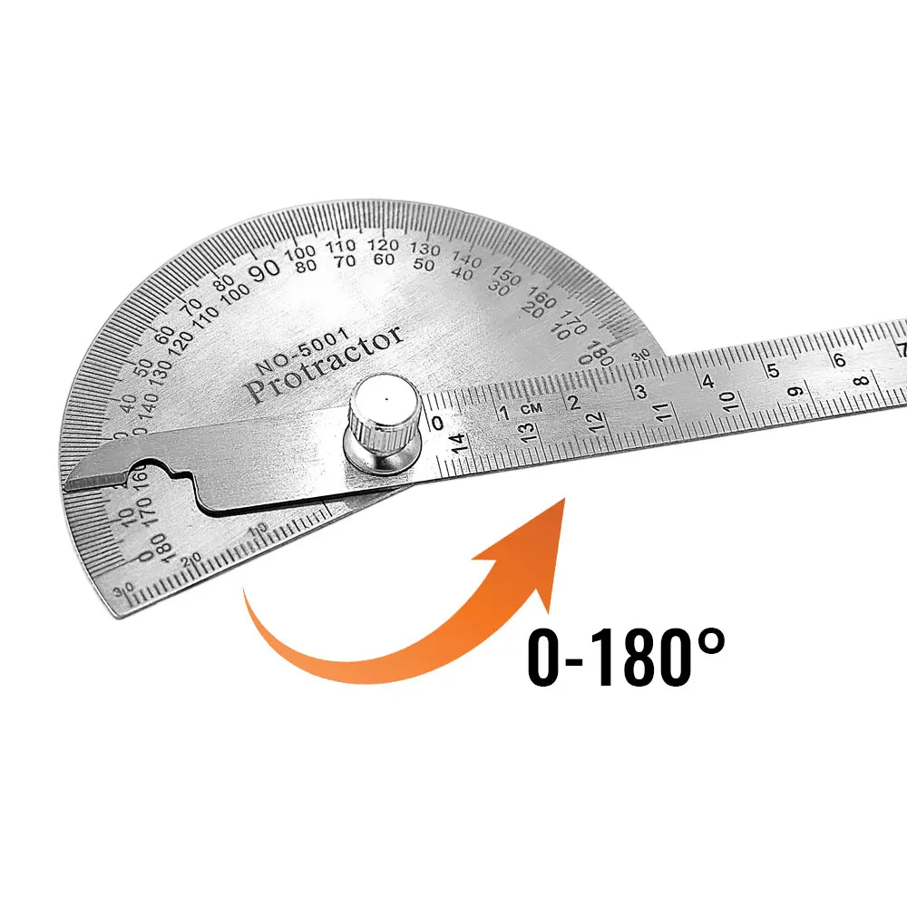 180 Degree Protractor with Stainless Steel Metal Construction - Angle Finder Goniometer Tool for Woodworking Measurement
