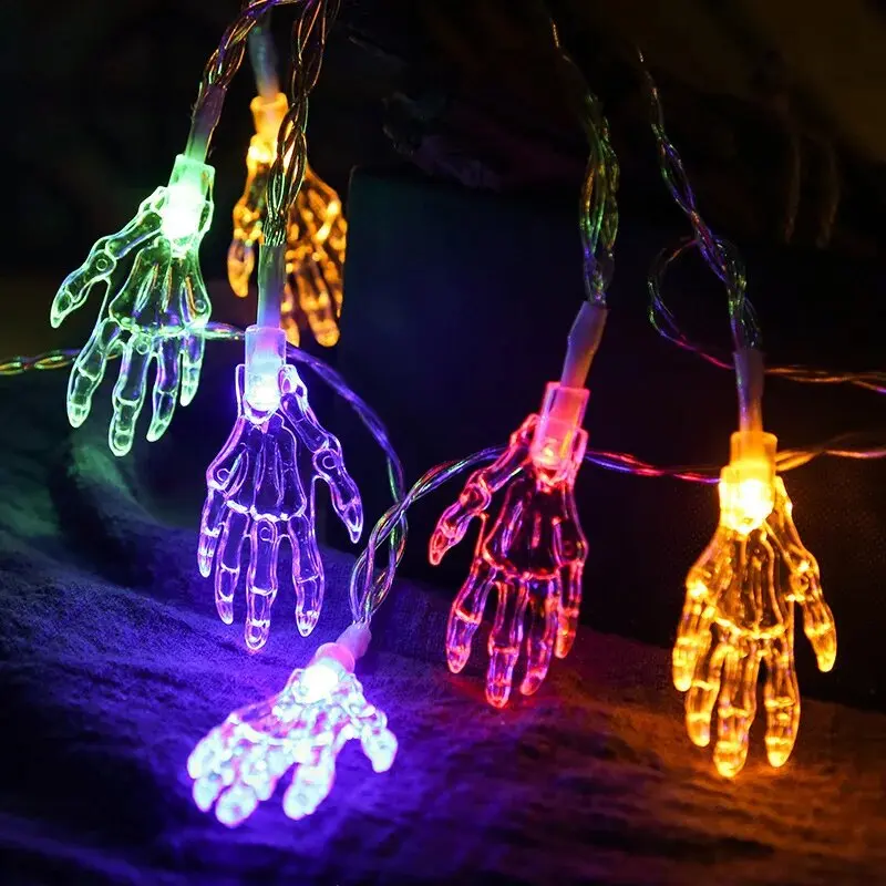 Halloween Skeleton Hand LED String Lights 10/20 LEDs Battery Powered Fairy Lights for Indoor/Outdoor Party Decorations 1.5M/3M