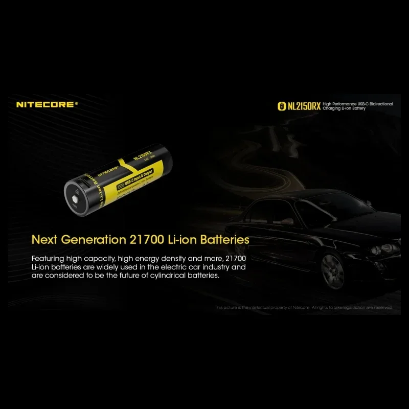 5000mAh Large Capacity NITECORE NL2150RX High Performance USB-C Bidirectional Charging 21700 Li-ion Battery