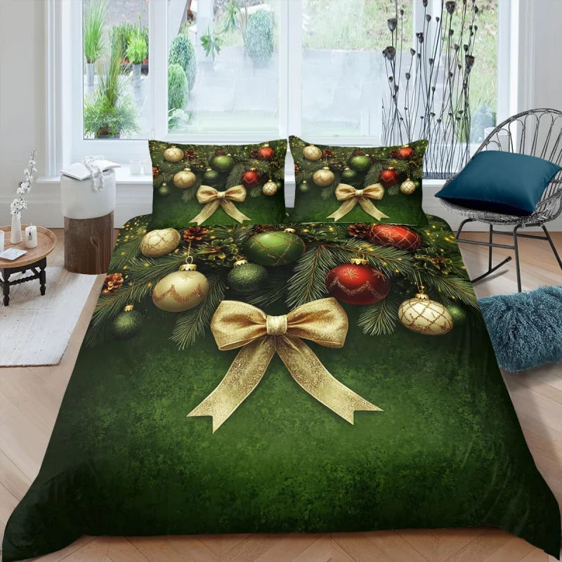 

Christmas King Bed Quilt Cover Green Farmhouse Holiday Decoration 3-Piece Set (2 Pillowcases, No Quilt Cover)