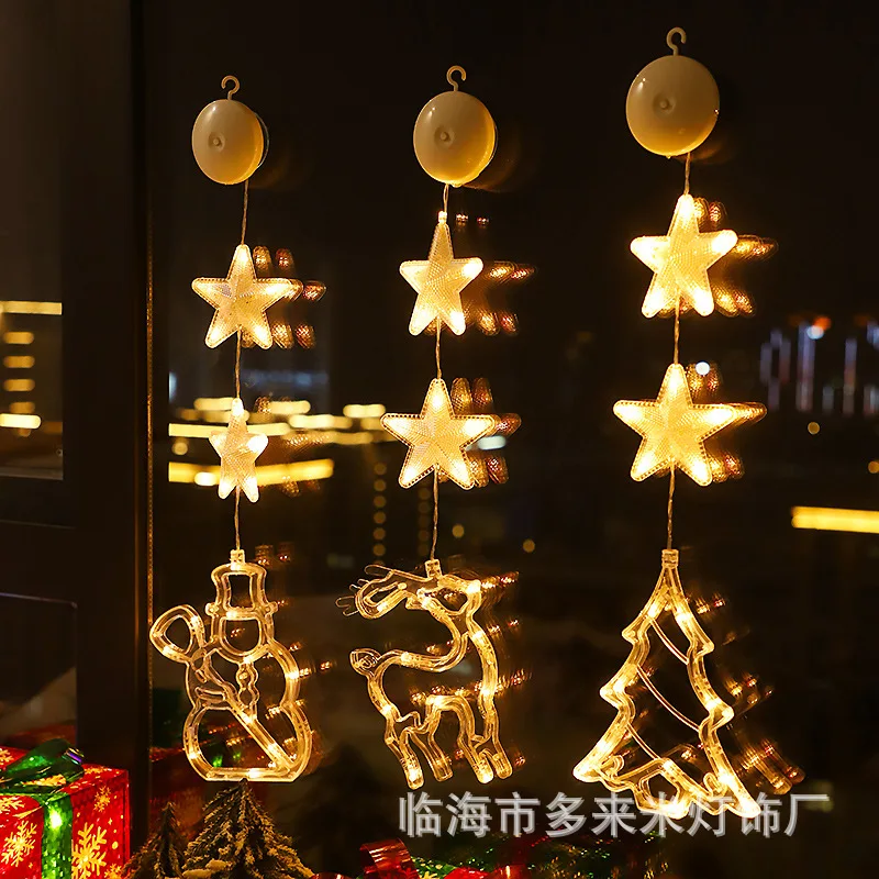 Christmas string suction cup Santa Claus snowman star window display lights ambient lig