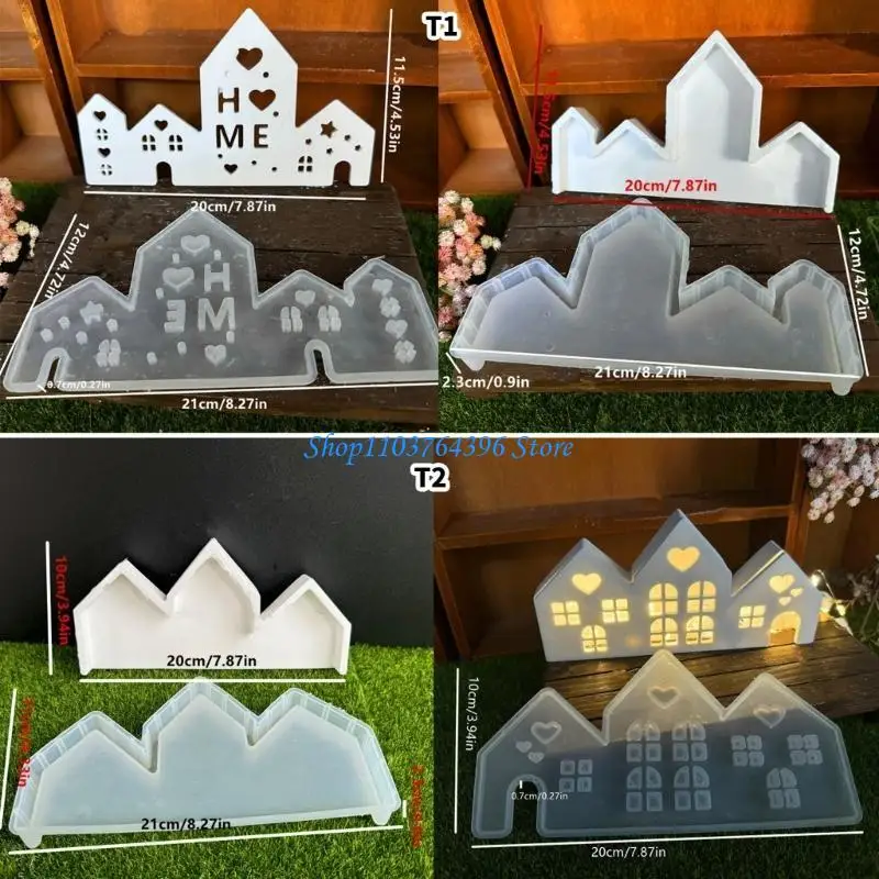 قوالب يدوية متعددة الوظائف، قوالب شموع، قوالب صياغة على شكل منزل، قوالب راتنجات الايبوكسي، قوالب زينة من السيليكون #6