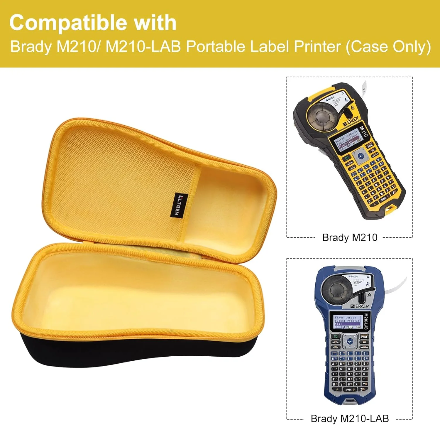 LTGEM Label Maker Case Compatible with Brady M210/ M210-LAB Portable Label Printer,Yellow Edge, 10.8 in L x 5.8 in W x 4 in H