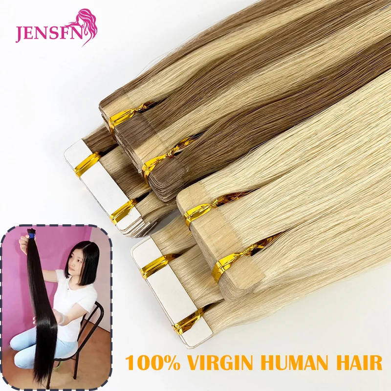 JENSFN-extensiones de cabello humano con cinta virgen, extensiones de cabello Natural Real, 16 "-22", para salón, alta calidad, engrosamiento de raíces