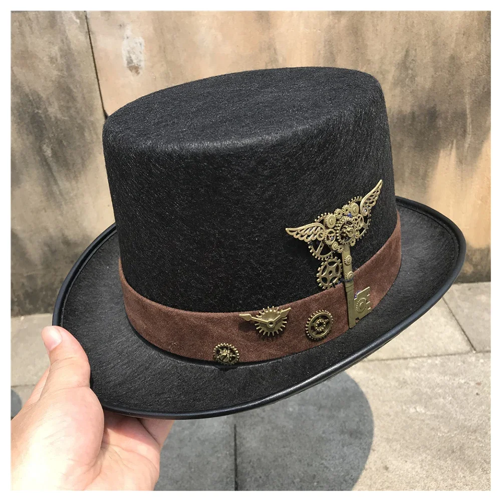 Unisex Men Women New Handmade Steampunk Top Hat Stage Magic Performance Hat Cosplay Hat Bowler Hat Size 57CM Steampunk Hat