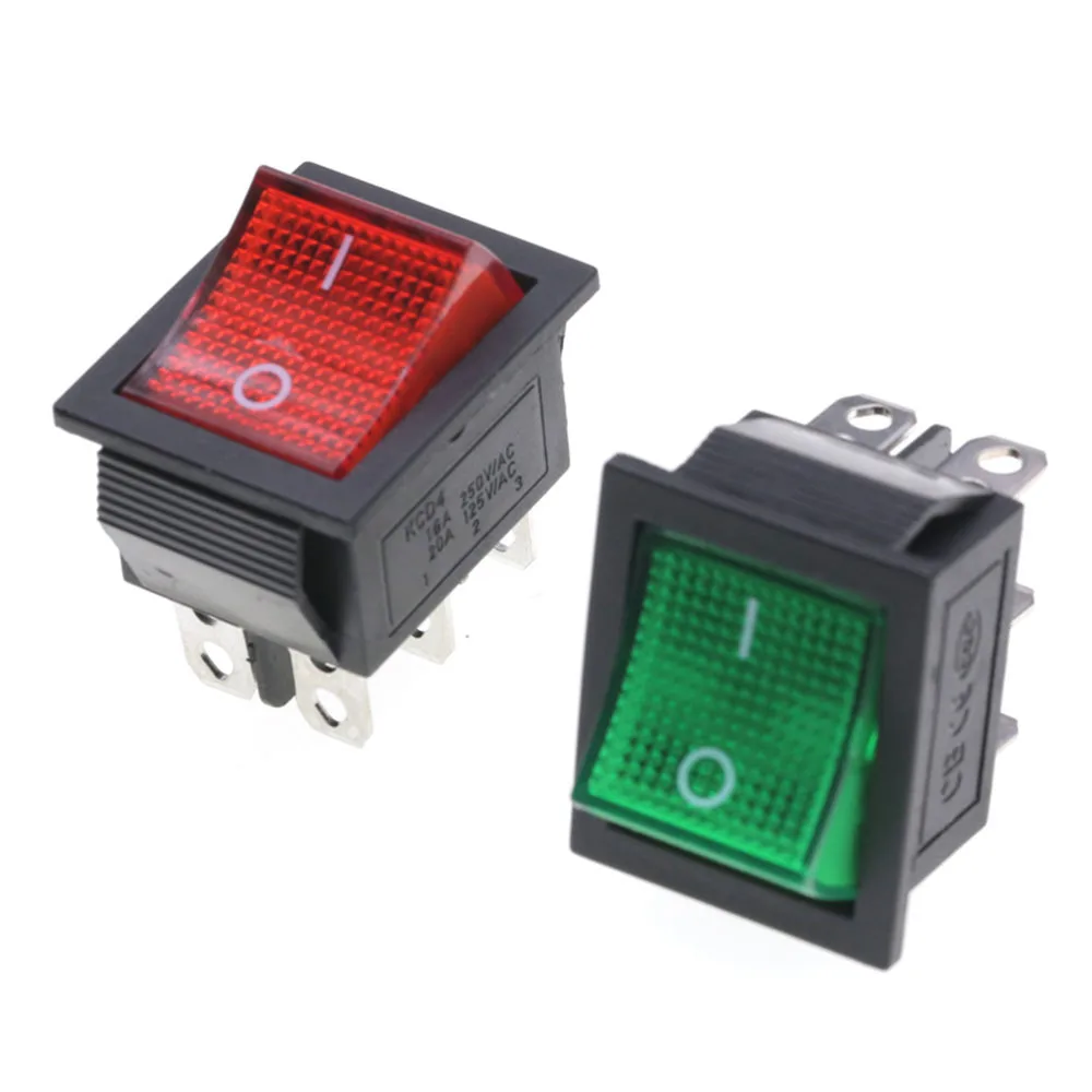 10 pièces KCD4 interrupteur à bascule marche/arrêt 6 broches avec lampe Led marche-arrêt 16A 250VAC 4pin 2 positions 6pin 3 positions interrupteur d'alimentation e/s 31*25mm