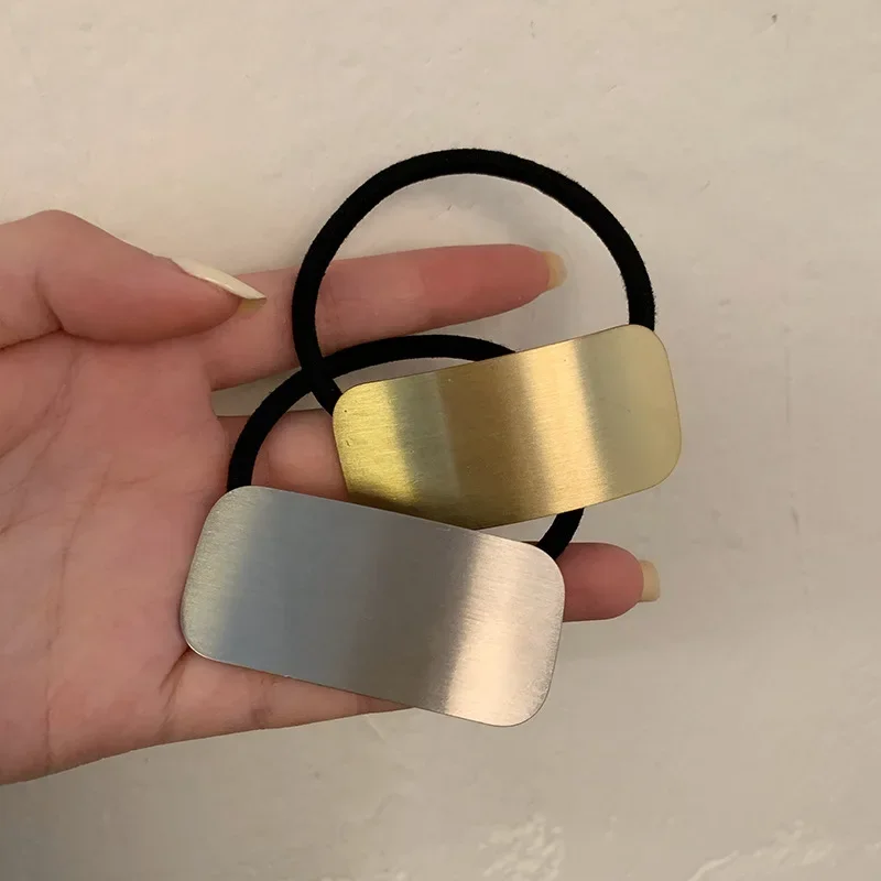

Korean Simple Metal Fashion Elastic Hair Bands Geometric Gold Headwear Hair Rope Ties Women Hair Accessories