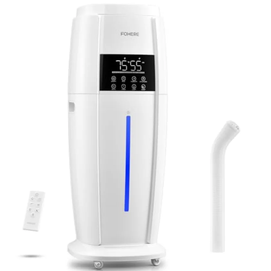 Large Room Humidifier for Home Plants Office Commercial Use, White Plastic, Quiet Ultrasonic Cool Mist with 4 Modes 5 Speeds To