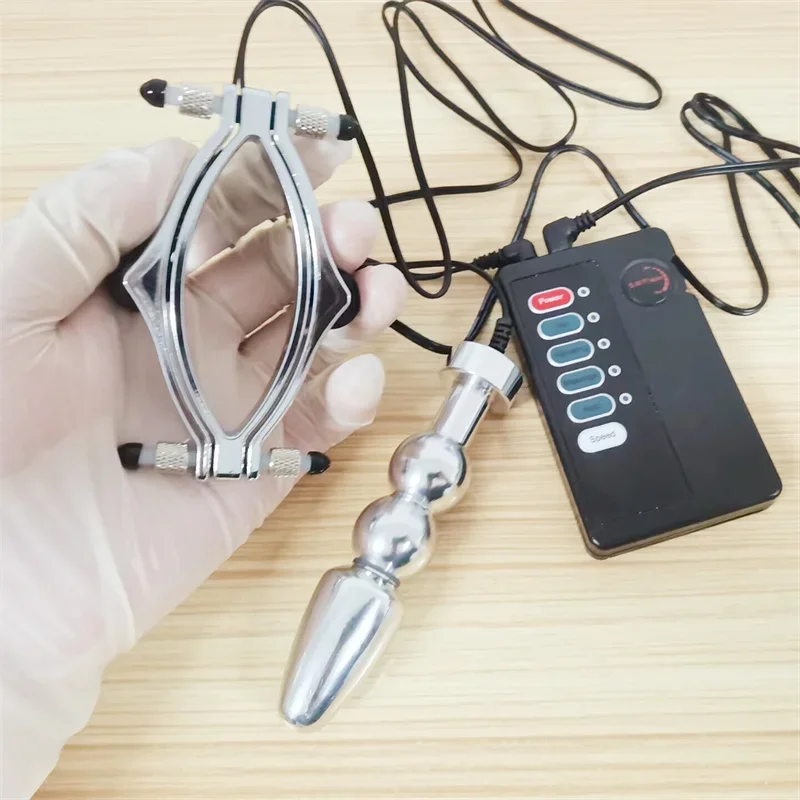 Metal Labium Clamps Labia Clip Clitoris Stimulation Anal Beads Butt Plug Adult Electric Shock Sex Toys for Women Masturbation