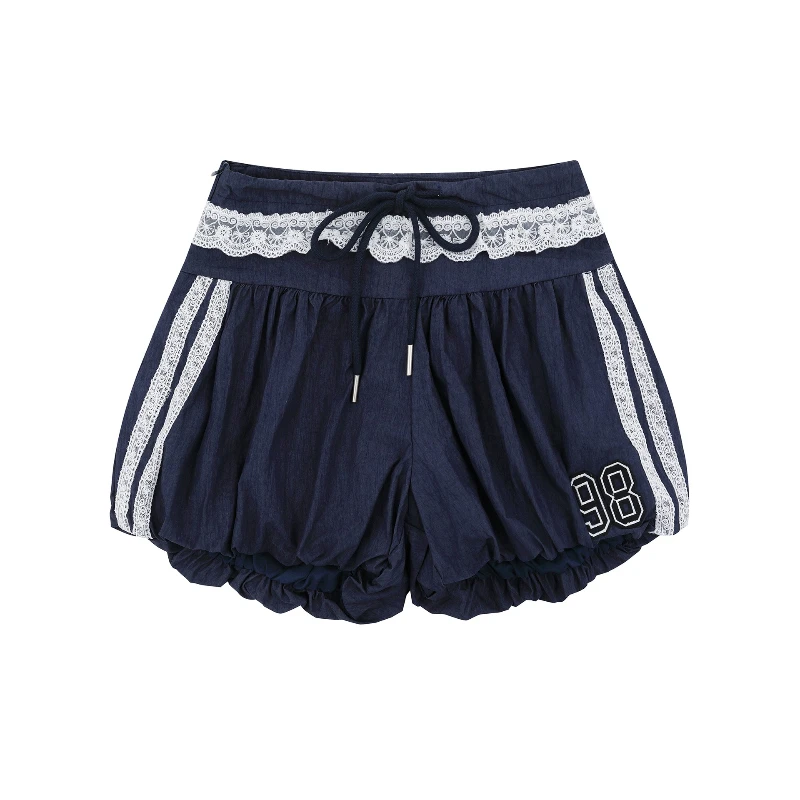 جديد Y2K التعادل الخصر كشكش تنورة السراويل النساء الدانتيل تقليم منخفضة الخصر الأمريكية عادية الرياضة فقاعة تنورة الشارع الشهير الصيف السراويل الصغيرة