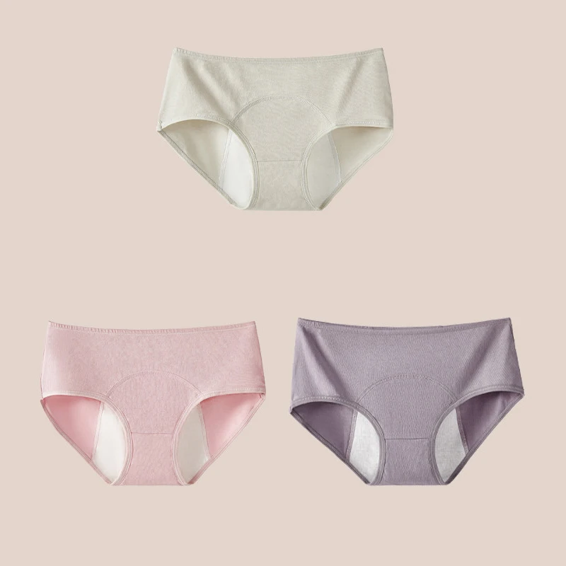 3Pcs Leak Proof Menstrual Women Panties Cotton Physiological Briefs Girls Period Pants Low Waist Breathable Female Underwear