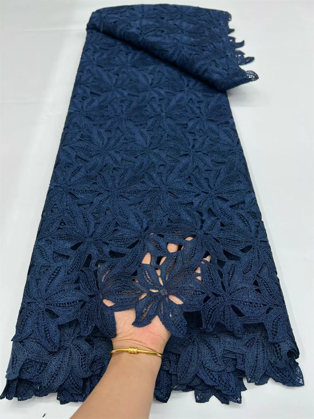 African Guipure Cord Lace Traditional Inspired Women's Garment Nigerian Cotton Embroidered Water Soluble Fabric for Occasional