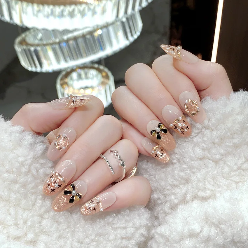 10 pçs artesanal imprensa em unhas outono inverno retro francês dicas de unhas falsas cobertura completa doce coreano senhora longo caixão unhas falsas