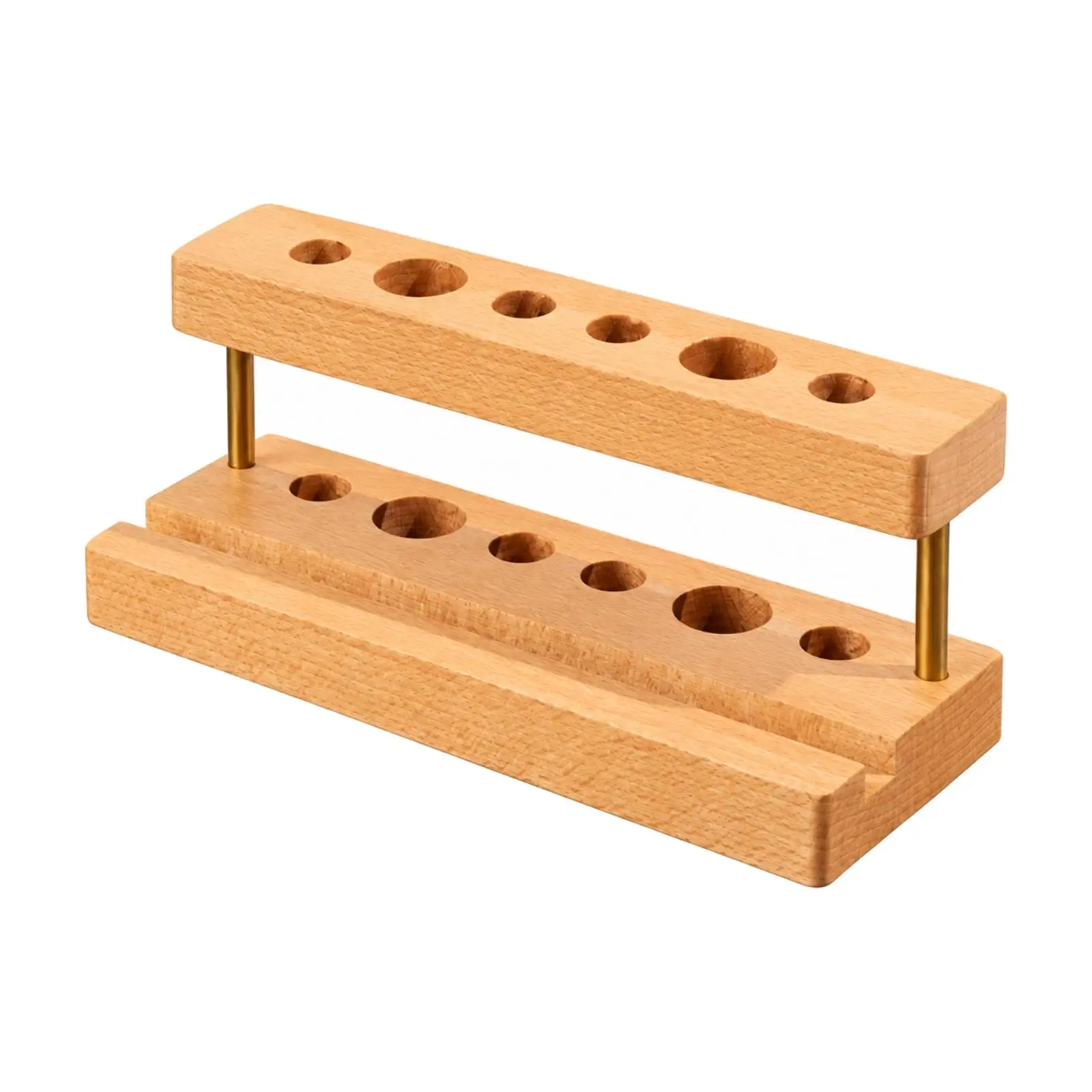 Office Desk Pencil Holder Organizer Beech Wood Pen Stand with Two Levels and Smartphone Slot for Study