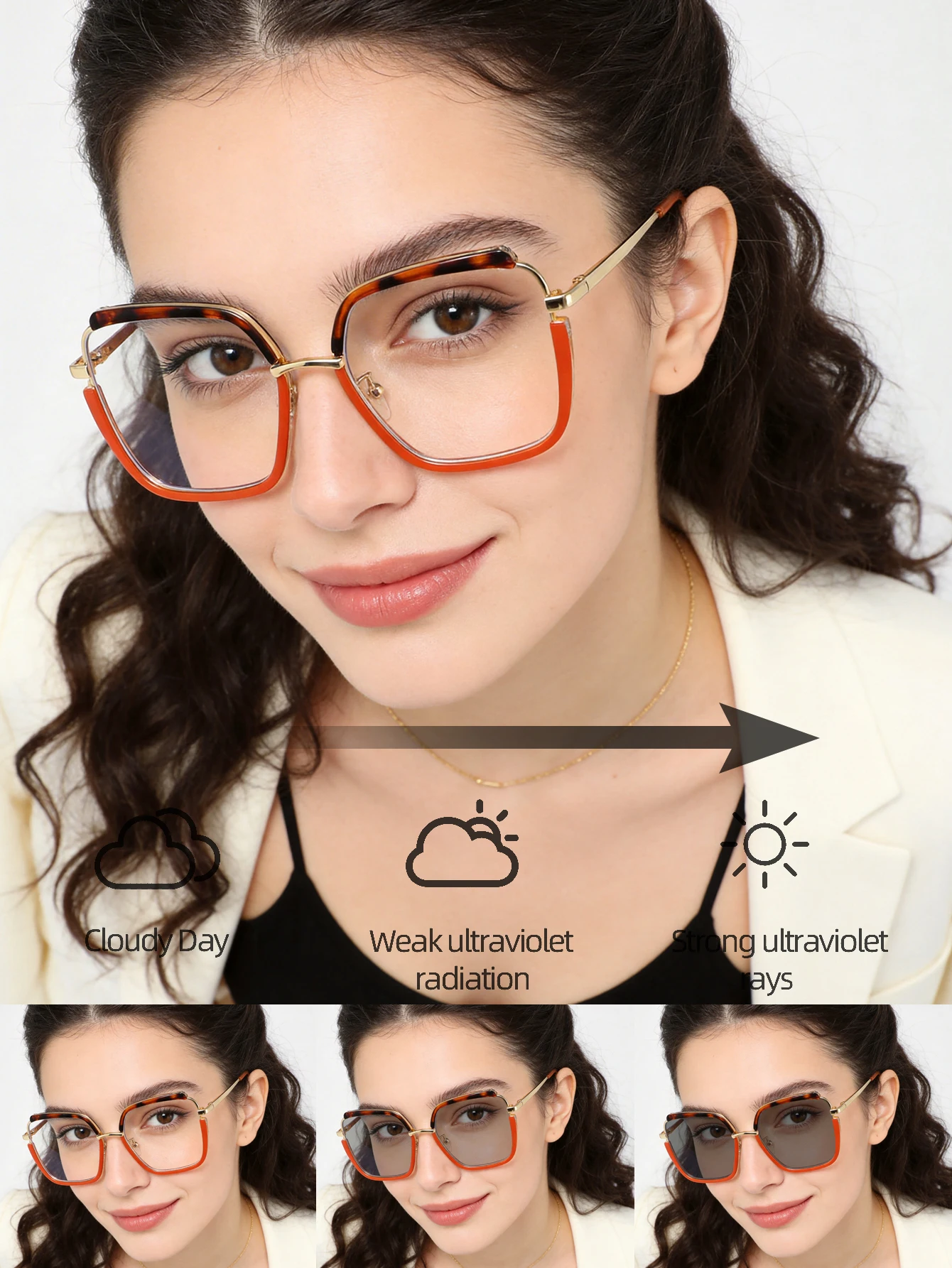 1PC Photochromic Glasses Women, Y2K Retro Oversized Square Frame, Color Block Trendy Decorative Eyewear, Multi-Color