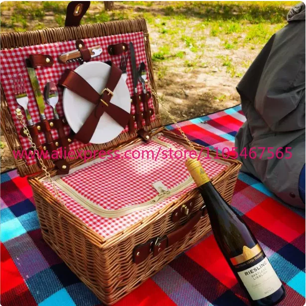 1PCS Suitable for Rattan Wicker Basket for Outdoor Picnics, Household Storage, and Holding Fruits, Steaks, Vegetables with Cutle