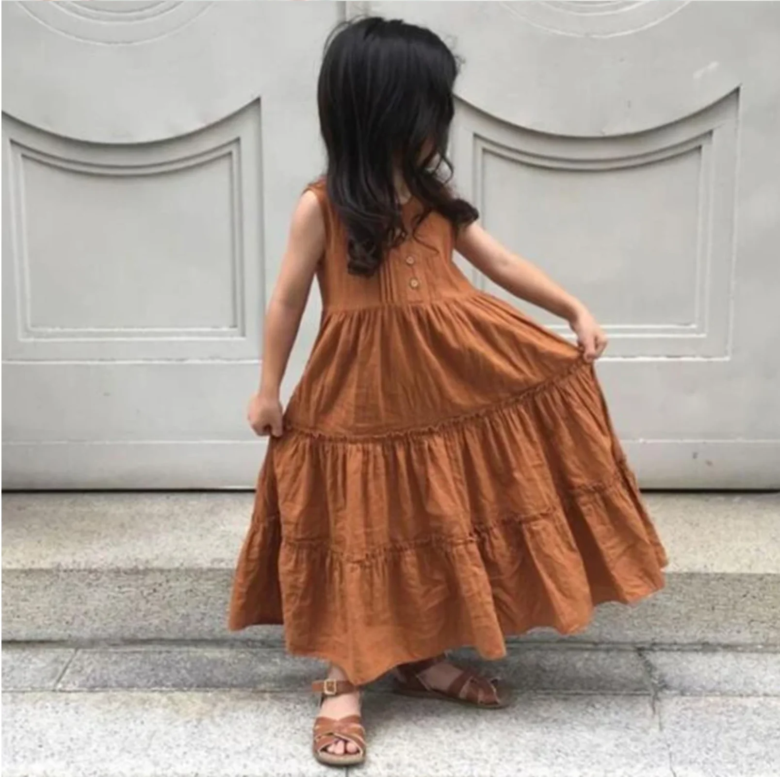 Sommerliches Vintage-Freizeitkleid Prinzessinnenkleid Komfortables Mädchenkleid Atmungsaktives Leinen-Strandkleid für Mädchen