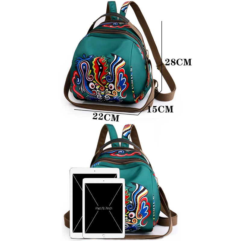 Trendy Chinese Style Printed Decorative Backpack With Multifunctional Splashproof Nylon Backpack Fashion Women Designer Knapsack