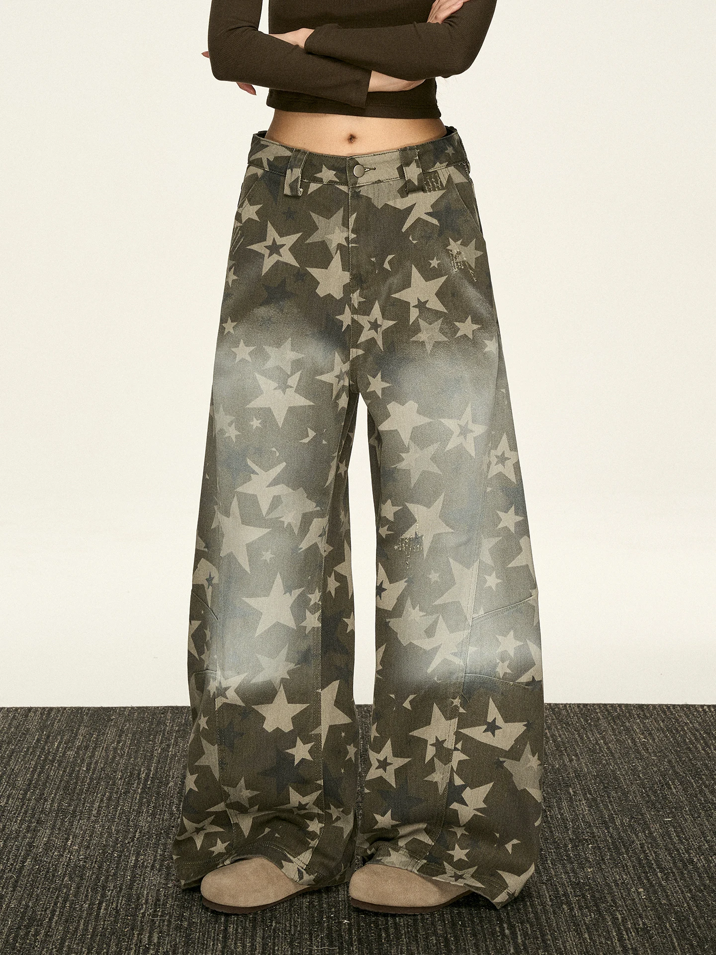 

Джинсы Aaisup American Street Style в винтажном стиле, повседневные, женские, осенне-зимние, новые, с принтом звезд, свободные, зауженные, с широкими штанинами