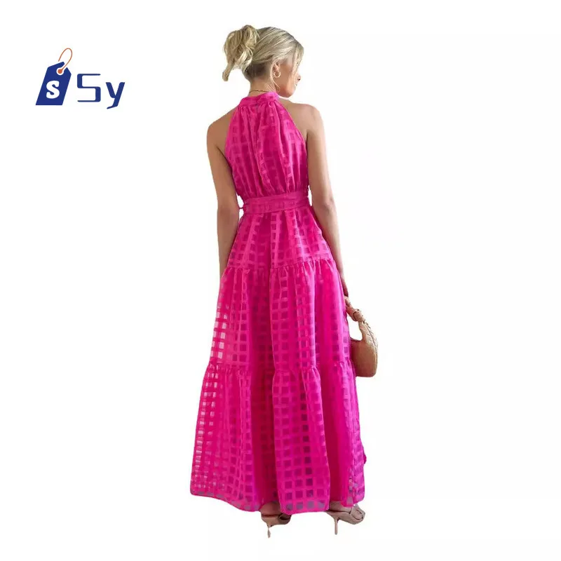 Sy 2024 Frauen lässig Mode Strand hohl langes Kleid elegante weibliche ärmellose Kleid Mesh Ausschnitt Kleid Abendkleid