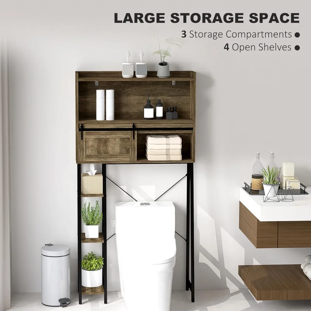 Over The Toilet Storage Cabinet, Freestanding Over Toilet Bathroom Organizer with Sliding Door