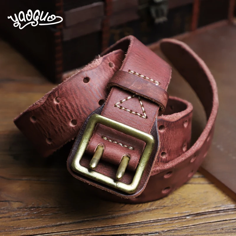 

Thicken Leather Belt Vintage Men Wide Belt Male Cowhide Real Genuine Leather Double Prong Buckle Strap Cowboy Jeans Belt