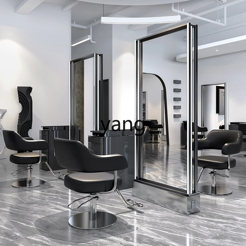 Yjq Internet Celebrity Barber Shop Hair Cutting Dressing Table Salon Stainless Steel Base Mirror Single-Sided Floor Mirror