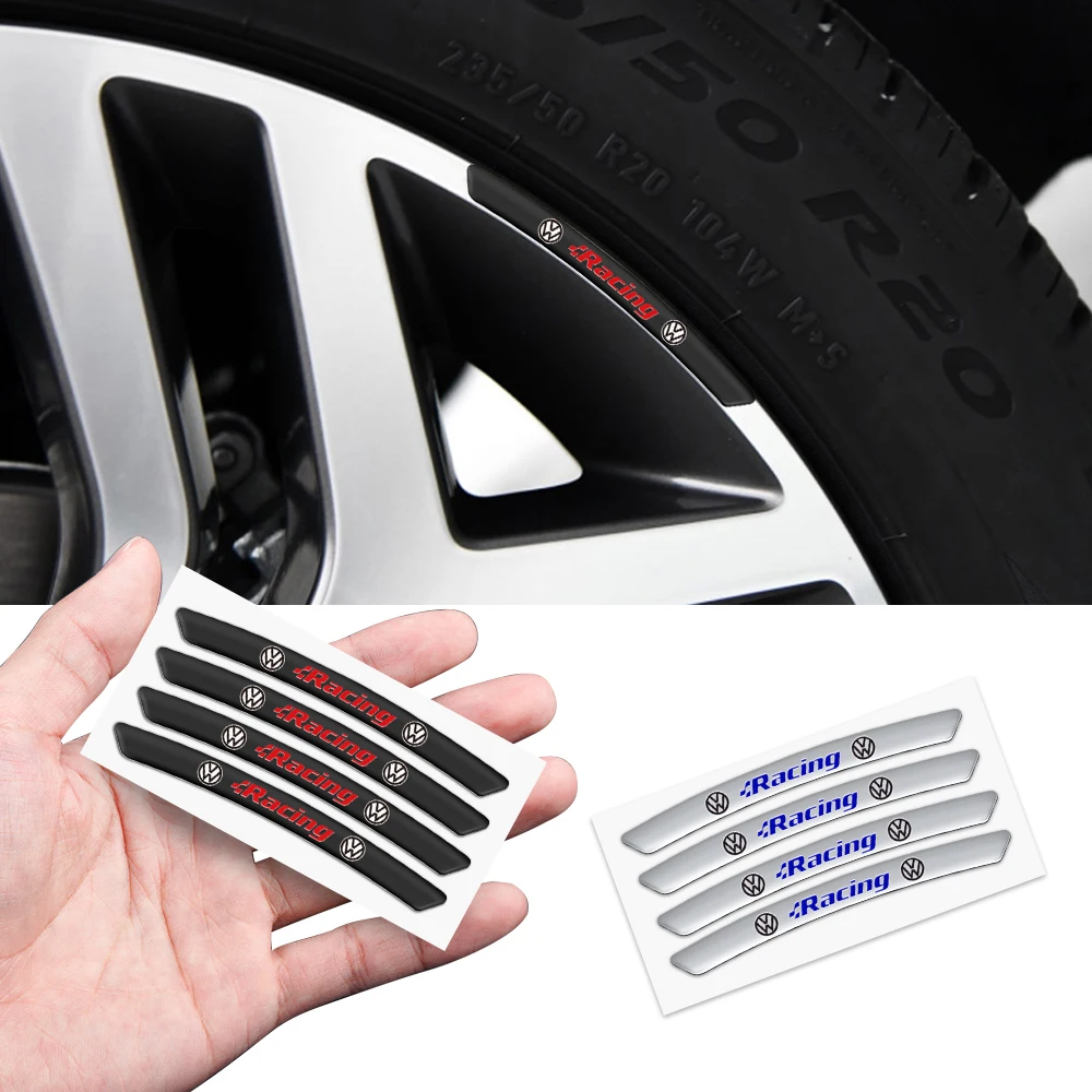 4pcs Aluminium Car Badge Wheel Rim Racing Decor Strips Decal Tire Hubs Stickers For Volkswagen VW Golf  Polo Tiguan Passat Jetta