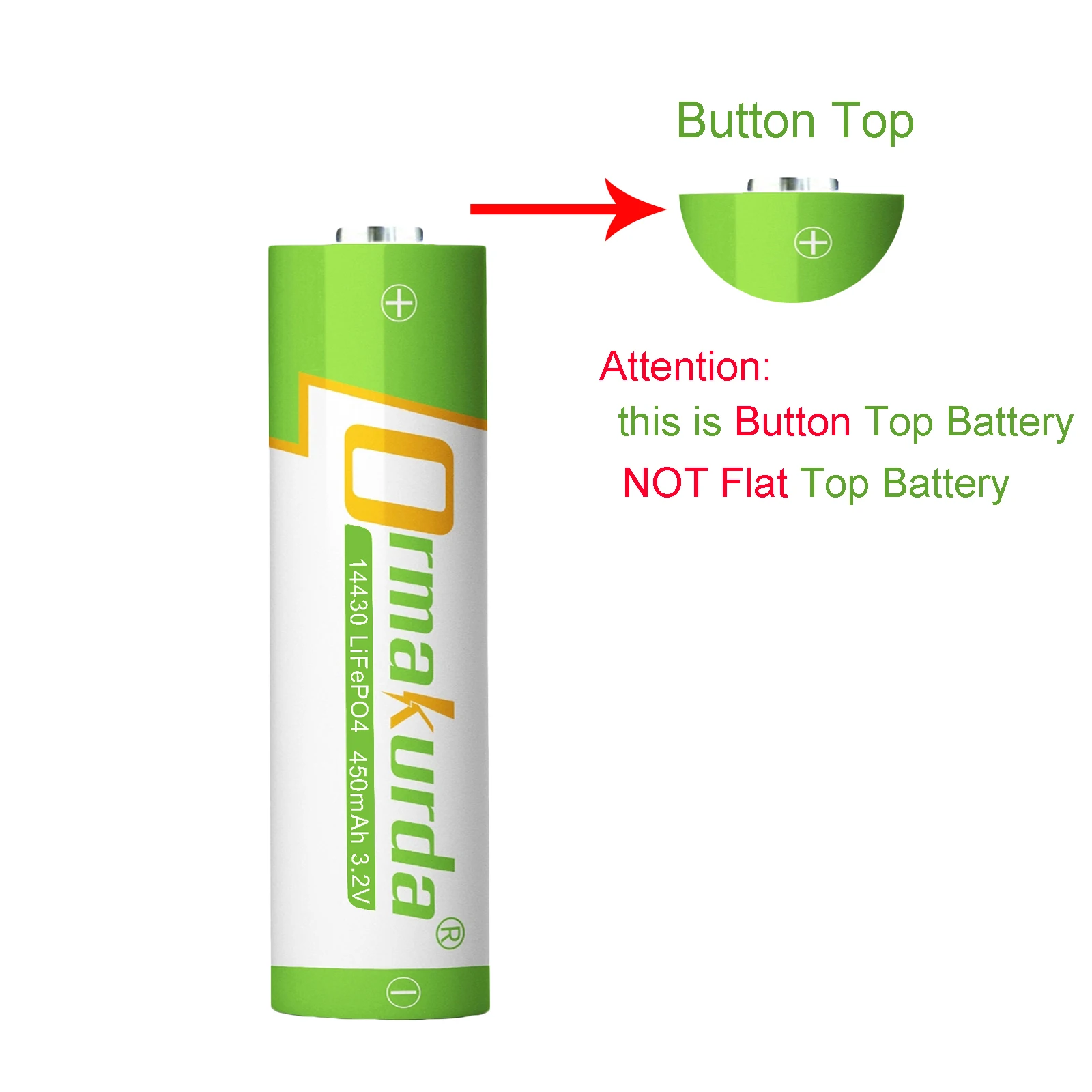 14430 LiFePO4 Rechargeable Battery 450mAh 14430 3.2V Rechargeable Solar Battery for Tooth Brush Flashlight (NOT AA Battery)